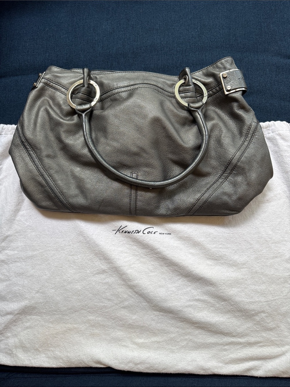 Kenneth Cole New York Pebbled Leather Satchel — Pewter/Gunmetal